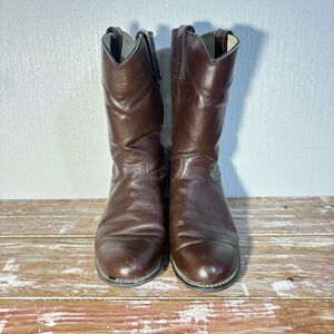 Vintage Texas Brand Red Leather Mid Calf Cowboy Boots 8M Western Cowgirl Retro